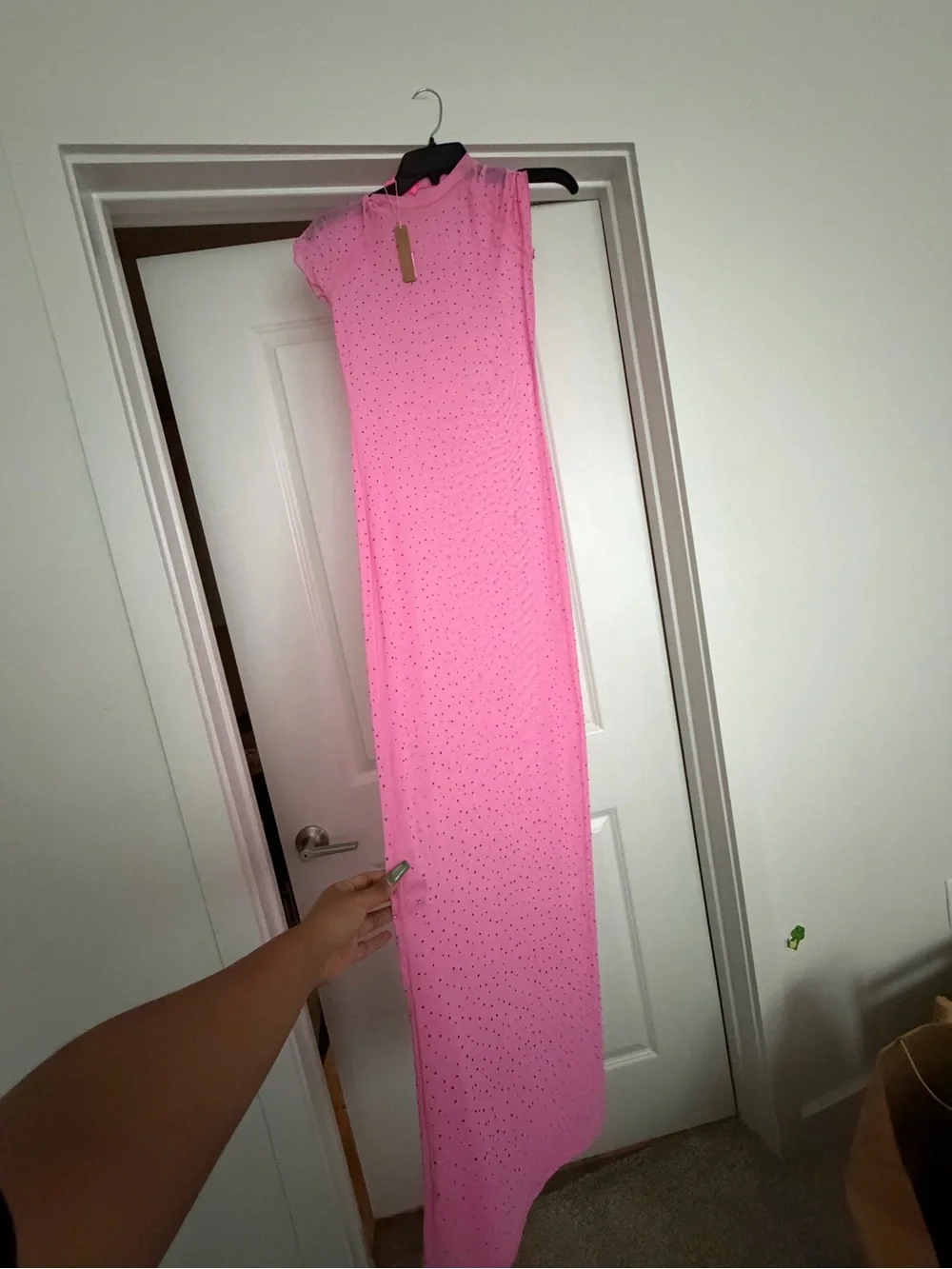 SKIMS Sheer Pink Maxi Swim Coverup with Sparkle Detail